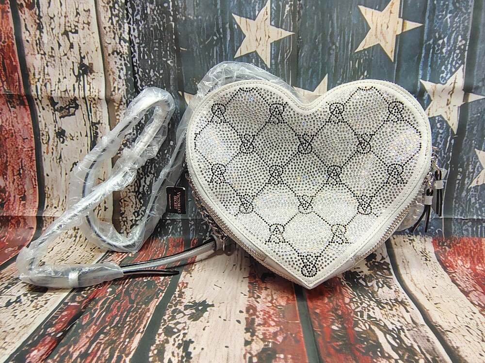 VICTORIA SECRET HEART CROSSBODY BAG - SILVER - RHINESTONE - NEW !